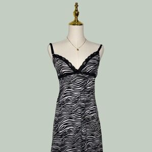 rampage intimates y2k zebra lace bow sleep spaguetti strap dress 2000s coquette